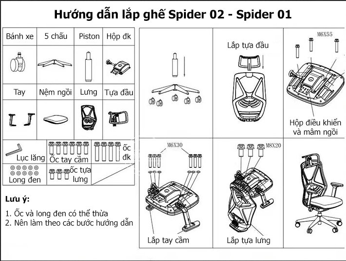 hướng dẫn lắp đặt ghế công thái học Spider 02