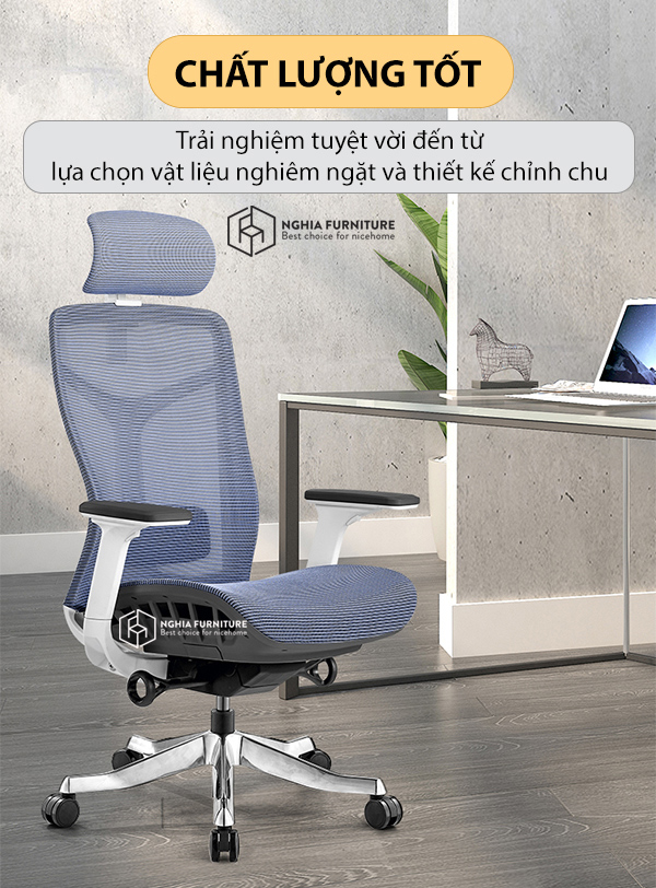 Ghế văn phòng Ergonomic 03 - E03 màu xanh