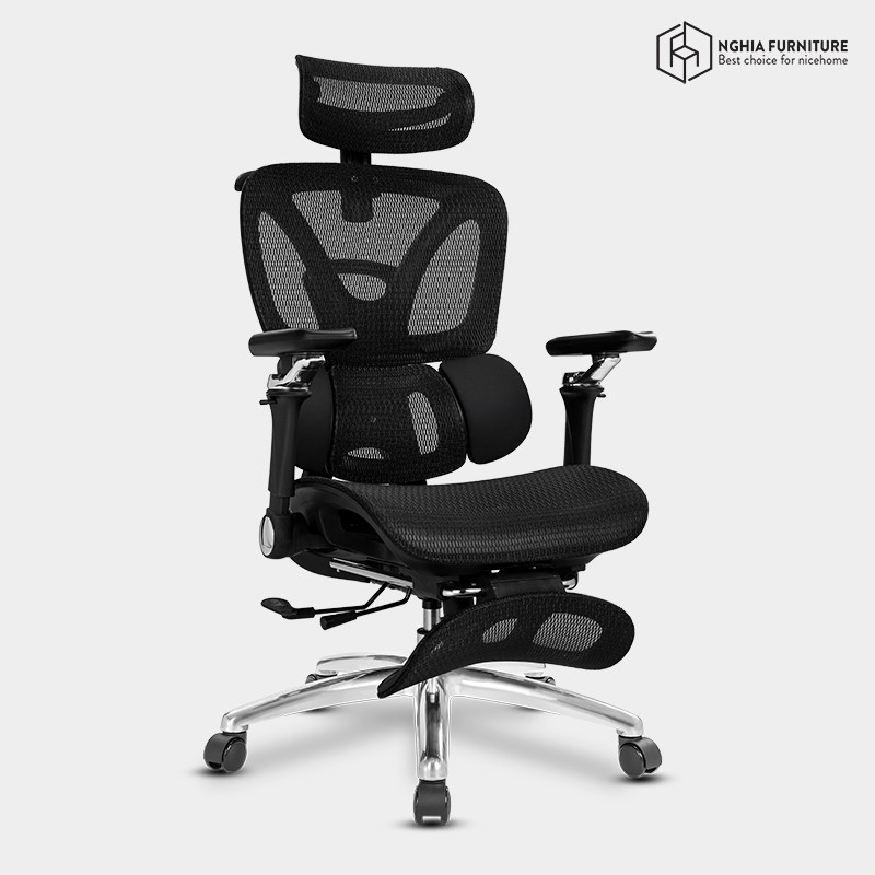 Ghế công thái học Ergonomic 09 Đen- Gác chân after