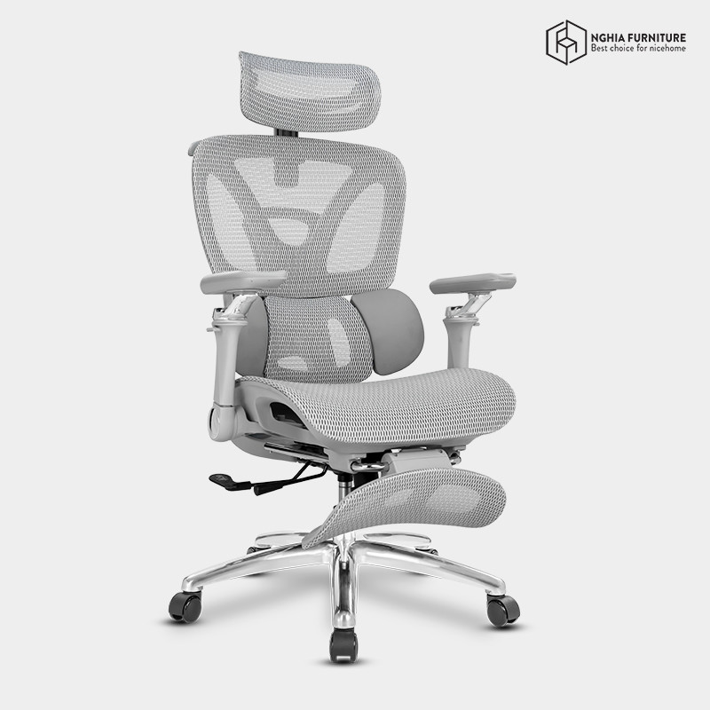 Ghế công thái học Ergonomic 09 Xám- Gác chân after