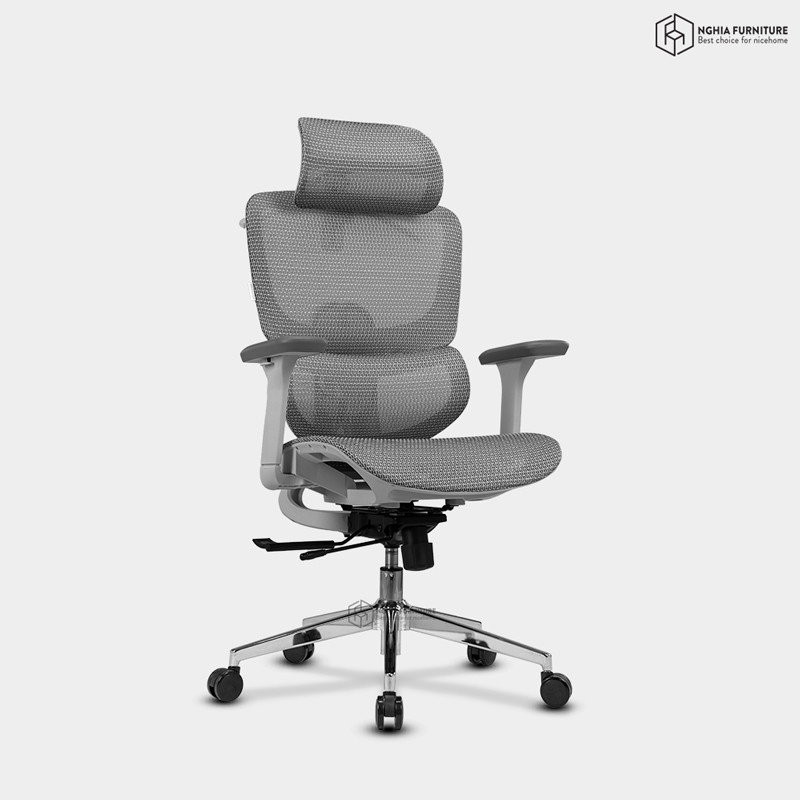Ghế công thái học Ergonomic 07 Xám- Gác chân after